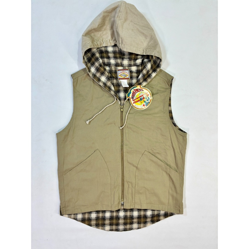 Vintage Sierra Pacific NWT Hooded Utility Vest Lined Plaid S Beige Khaki Outdoor